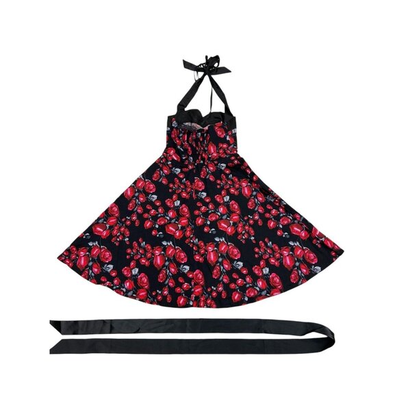 Dress Tells PinUp Swing Dress  Size S  Roses Retro Halter Rockabilly - Picture 5 of 7